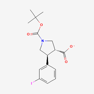 molecular formula C16H19INO4- B12338089 1,3-Pyrrolidinedicarboxylic acid, 4-(3-iodophenyl)-, 1-(1,1-dimethylethyl) ester, (3R,4S)-rel- 