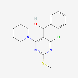 molecular formula C17H20ClN3OS B12338135 (4-Chloro-2-(methylthio)-6-(piperidin-1-yl)pyrimidin-5-yl)(phenyl)methanol 