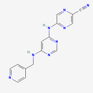 molecular formula C15H12N8 B12338221 5-((6-((Pyridin-4-ylmethyl)amino)pyrimidin-4-yl)amino)pyrazine-2-carbonitrile 