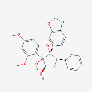 molecular formula C26H24O7 B12338362 8bH-Cyclopenta[b]benzofuran-1,8b-diol, 3a-(1,3-benzodioxol-5-yl)-1,2,3,3a-tetrahydro-6,8-dimethoxy-3-phenyl-, (1R,3S,3aR,8bS)- 