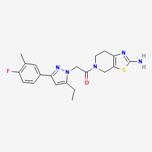 molecular formula C20H22FN5OS B12338381 1-(2-Amino-6,7-dihydrothiazolo[5,4-c]pyridin-5(4H)-yl)-2-(5-ethyl-3-(4-fluoro-3-methylphenyl)-1H-pyrazol-1-yl)ethanone 