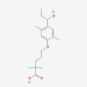 molecular formula C18H28O4 B12338474 5-(4-(1-Hydroxypropyl)-2,5-dimethylphenoxy)-2,2-dimethylpentanoic acid 