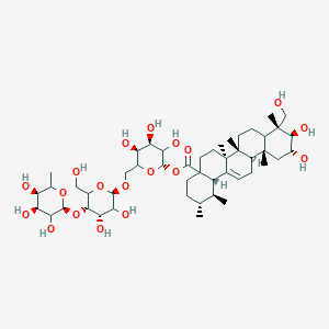 molecular formula C48H78O19 B1233855 [(2S,4R,5S)-6-[[(2R,4S,5S)-3,4-dihydroxy-6-(hydroxymethyl)-5-[(2S,4S,5R)-3,4,5-trihydroxy-6-methyloxan-2-yl]oxyoxan-2-yl]oxymethyl]-3,4,5-trihydroxyoxan-2-yl] (1S,2R,6aR,6aS,6bR,9R,10R,11R,12aR,14bS)-10,11-dihydroxy-9-(hydroxymethyl)-1,2,6a,6b,9,12a-hexamethyl-2,3,4,5,6,6a,7,8,8a,10,11,12,13,14b-tetradecahydro-1H-picene-4a-carboxylate 