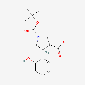 molecular formula C16H20NO5- B12338593 (3R,4S)-4-(2-hydroxyphenyl)-1-[(2-methylpropan-2-yl)oxycarbonyl]pyrrolidine-3-carboxylate 