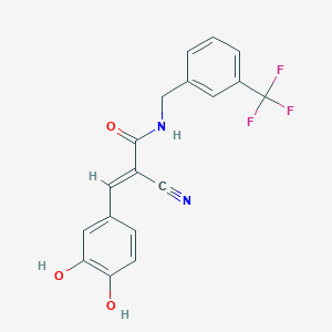 molecular formula C18H13F3N2O3 B12338820 (E)-2-cyano-3-(3,4-dihydroxyphenyl)-N-[[3-(trifluoromethyl)phenyl]methyl]prop-2-enamide 