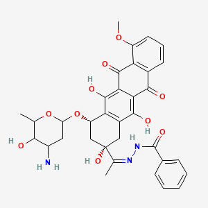 molecular formula C34H35N3O10 B1233897 N-[(E)-1-[(2S,4S)-4-(4-amino-5-hydroxy-6-methyloxan-2-yl)oxy-2,5,12-trihydroxy-7-methoxy-6,11-dioxo-3,4-dihydro-1H-tetracen-2-yl]ethylideneamino]benzamide 
