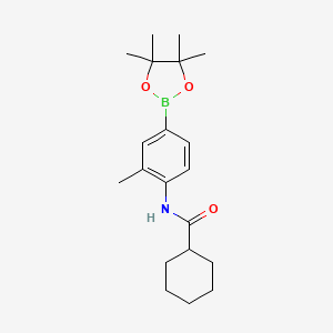 molecular formula C20H30BNO3 B12338998 Cyclohexanecarboxamide, N-[2-methyl-4-(4,4,5,5-tetramethyl-1,3,2-dioxaborolan-2-yl)phenyl]- 