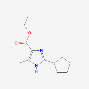 molecular formula C12H18N2O2 B12339138 1H-Imidazole-5-carboxylic acid, 2-cyclopentyl-4-methyl-, ethyl ester CAS No. 1263284-57-6