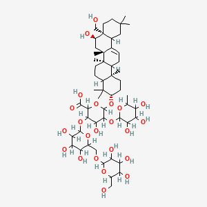 molecular formula C54H88O23 B1233918 6-[[(3S,6aR,6bS,8R,8aS,14bR)-8-hydroxy-8a-(hydroxymethyl)-4,4,6a,6b,11,11,14b-heptamethyl-1,2,3,4a,5,6,7,8,9,10,12,12a,14,14a-tetradecahydropicen-3-yl]oxy]-4-hydroxy-5-(3,4,5-trihydroxy-6-methyloxan-2-yl)oxy-3-[3,4,5-trihydroxy-6-[[3,4,5-trihydroxy-6-(hydroxymethyl)oxan-2-yl]oxymethyl]oxan-2-yl]oxyoxane-2-carboxylic acid 