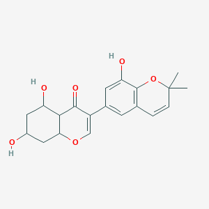 molecular formula C20H22O6 B12339220 5,7-Dihydroxy-3-(8-hydroxy-2,2-dimethylchromen-6-yl)-4a,5,6,7,8,8a-hexahydrochromen-4-one 