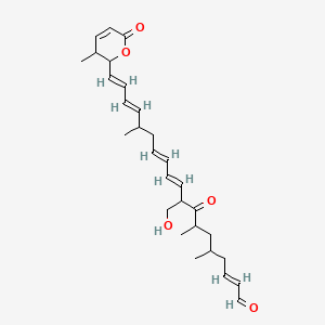 molecular formula C29H40O5 B12339353 (2E,10E,12E,16E,18E)-9-(hydroxymethyl)-5,7,15-trimethyl-19-(3-methyl-6-oxo-2,3-dihydropyran-2-yl)-8-oxononadeca-2,10,12,16,18-pentaenal 