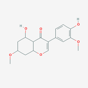 molecular formula C17H20O6 B12339565 5-Hydroxy-3-(4-hydroxy-3-methoxyphenyl)-7-methoxy-4a,5,6,7,8,8a-hexahydrochromen-4-one 