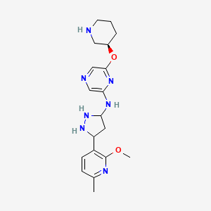 molecular formula C19H27N7O2 B12339610 N-[5-(2-methoxy-6-methylpyridin-3-yl)pyrazolidin-3-yl]-6-[(3R)-piperidin-3-yl]oxypyrazin-2-amine 