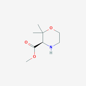 molecular formula C8H15NO3 B12339628 3-Morpholinecarboxylic acid, 2,2-dimethyl-, methyl ester, (3R)- CAS No. 1416499-86-9