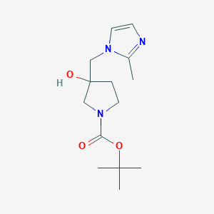 molecular formula C14H23N3O3 B12339696 1-Pyrrolidinecarboxylic acid, 3-hydroxy-3-[(2-methyl-1H-imidazol-1-yl)methyl]-, 1,1-dimethylethyl ester CAS No. 1263286-41-4