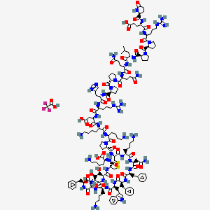 (2S)-6-amino-2-[[(4R,7S,10S,13S,16S,19S,22S,25S,28S,31S,34S,37R)-37-[[(2S)-1-[(2S)-6-amino-2-[[(2S)-6-amino-2-[[(2S)-2-[[(2S)-2-[[(2S)-2-[[(2S)-1-[(2S)-1-[(2S)-5-amino-2-[[(2S)-5-amino-2-[[(2S)-2-[[(2S)-1-[(2S)-1-[(2S)-5-carbamimidamido-2-[[(2S)-4-carboxy-2-[[(2S)-5-oxopyrrolidine-2-carbonyl]amino]butanoyl]amino]pentanoyl]pyrrolidine-2-carbonyl]pyrrolidine-2-carbonyl]amino]-4-methylpentanoyl]amino]-5-oxopentanoyl]amino]-5-oxopentanoyl]pyrrolidine-2-carbonyl]pyrrolidine-2-carbonyl]amino]-3-(1H-imidazol-5-yl)propanoyl]amino]-5-carbamimidamidopentanoyl]amino]-3-carboxypropanoyl]amino]hexanoyl]amino]hexanoyl]pyrrolidine-2-carbonyl]amino]-19,34-bis(4-aminobutyl)-31-(2-amino-2-oxoethyl)-13,25,28-tribenzyl-16-[(1R)-1-hydroxyethyl]-7,10-bis(hydroxymethyl)-22-(1H-indol-3-ylmethyl)-6,9,12,15,18,21,24,27,30,33,36-undecaoxo-1,2-dithia-5,8,11,14,17,20,23,26,29,32,35-undecazacyclooctatriacontane-4-carbonyl]amino]hexanoic acid;2,2,2-trifluoroacetic acid