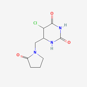 molecular formula C9H12ClN3O3 B12339781 5-Chloro-6-[(2-oxopyrrolidin-1-yl)methyl]-1,3-diazinane-2,4-dione 