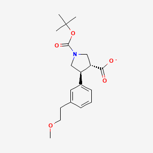 molecular formula C19H26NO5- B12339828 1,3-Pyrrolidinedicarboxylic acid, 4-[3-(2-methoxyethyl)phenyl]-, 1-(1,1-dimethylethyl) ester, (3R,4S)-rel- 