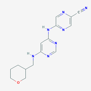 molecular formula C15H17N7O B12339937 5-[[6-(Oxan-3-ylmethylamino)pyrimidin-4-yl]amino]pyrazine-2-carbonitrile 