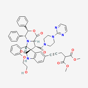 molecular formula C51H48N6O10 B1234021 dimethyl 2-[3-[(3S,3'S,4'R,6'S,8'R,8'aR)-6'-[2-(2-hydroxyethoxy)phenyl]-1',2-dioxo-3',4'-diphenyl-8'-(4-pyrimidin-2-ylpiperazine-1-carbonyl)spiro[1H-indole-3,7'-4,6,8,8a-tetrahydro-3H-pyrrolo[2,1-c][1,4]oxazine]-5-yl]prop-2-ynyl]propanedioate 