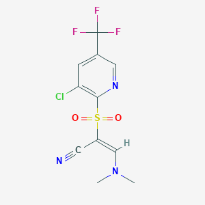 molecular formula C11H9ClF3N3O2S B12340237 (2E)-2-{[3-chloro-5-(trifluoromethyl)pyridin-2-yl]sulfonyl}-3-(dimethylamino)prop-2-enenitrile 