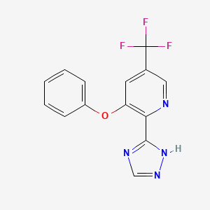 molecular formula C14H9F3N4O B12340376 3-phenoxy-2-(1H-1,2,4-triazol-3-yl)-5-(trifluoromethyl)pyridine 