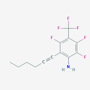 molecular formula C13H11F6N B12340387 2,3,5-Trifluoro-6-(hex-1-yn-1-yl)-4-(trifluoromethyl)aniline 