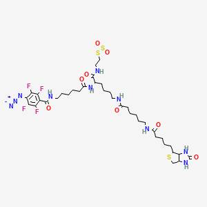 molecular formula C38H56F4N10O8S3 B12340401 2-{N2-[N6-(4-Azido-2,3,5,6-tetrafluorobenzoyl)-6-aminocaproyl]-N6-(6-biotinamidocaproyl)-L-lysinylamido}]ethyl methanethiosulfonate 