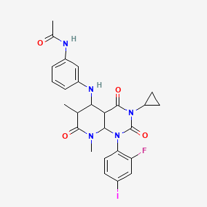 molecular formula C26H27FIN5O4 B12340548 N-[3-[[3-cyclopropyl-1-(2-fluoro-4-iodophenyl)-6,8-dimethyl-2,4,7-trioxo-4a,5,6,8a-tetrahydropyrido[2,3-d]pyrimidin-5-yl]amino]phenyl]acetamide 