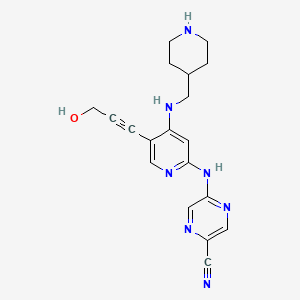 molecular formula C19H21N7O B12340747 5-((5-(3-Hydroxyprop-1-yn-1-yl)-4-((piperidin-4-ylmethyl)amino)pyridin-2-yl)amino)pyrazine-2-carbonitrile 