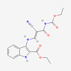 molecular formula C18H18N4O5 B12340768 ethyl 3-[[(E)-2-cyano-3-(ethoxycarbonylamino)-3-oxoprop-1-enyl]amino]-1H-indole-2-carboxylate 