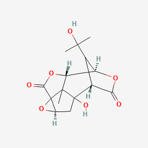 molecular formula C15H18O7 B1234089 (3R,8S,9R,12S)-1-hydroxy-14-(2-hydroxypropan-2-yl)-13-methyl-4,7,10-trioxapentacyclo[6.4.1.19,12.03,5.05,13]tetradecane-6,11-dione 