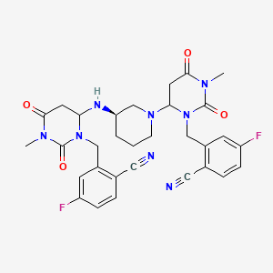 molecular formula C31H32F2N8O4 B12341037 2-[[6-[[(3R)-1-[3-[(2-cyano-5-fluorophenyl)methyl]-1-methyl-2,6-dioxo-1,3-diazinan-4-yl]piperidin-3-yl]amino]-3-methyl-2,4-dioxo-1,3-diazinan-1-yl]methyl]-4-fluorobenzonitrile 