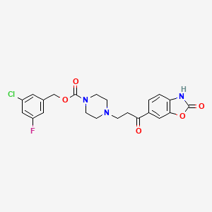 molecular formula C22H21ClFN3O5 B12341277 3-Chloro-5-fluorobenzyl 4-(3-oxo-3-(2-oxo-2,3-dihydrobenzo[d]oxazol-6-yl)propyl)piperazine-1-carboxylate 