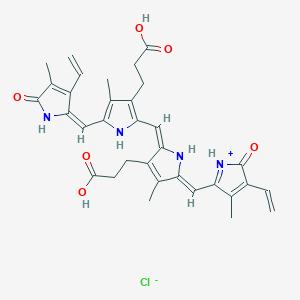 molecular formula C33H35ClN4O6 B12341345 3-[(2E,5Z)-2-[[3-(2-carboxyethyl)-5-[(E)-(3-ethenyl-4-methyl-5-oxopyrrol-2-ylidene)methyl]-4-methyl-1H-pyrrol-2-yl]methylidene]-5-[(4-ethenyl-3-methyl-5-oxopyrrol-1-ium-2-yl)methylidene]-4-methylpyrrol-3-yl]propanoic acid;chloride 