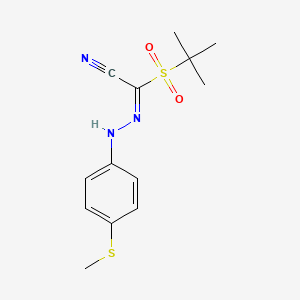 molecular formula C13H17N3O2S2 B12341355 2-Tert-butylsulfonyl-2-[[4-(methylthio)phenyl]hydrazono]acetonitrile 