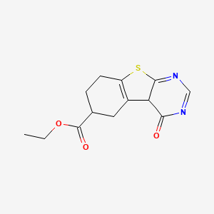 molecular formula C13H14N2O3S B12341413 [1]Benzothieno[2,3-d]pyrimidine-6-carboxylic acid, 1,4,5,6,7,8-hexahydro-4-oxo-, ethyl ester 