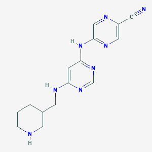 molecular formula C15H18N8 B12341511 5-((6-((Piperidin-3-ylmethyl)amino)pyrimidin-4-yl)amino)pyrazine-2-carbonitrile 