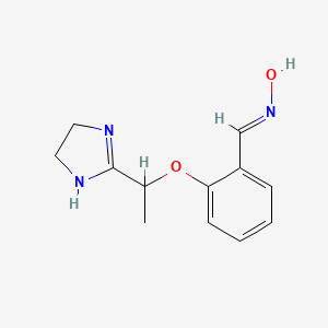 molecular formula C12H15N3O2 B12341577 (E)-2-(1-(4,5-Dihydro-1H-imidazol-2-yl)ethoxy)benzaldehyde oxime 