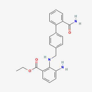 molecular formula C23H23N3O3 B12341640 Ethyl 3-amino-2-(((2'-carbamoyl-[1,1'-biphenyl]-4-yl)methyl)amino)benzoate 