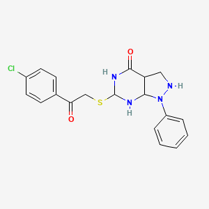 molecular formula C19H19ClN4O2S B12341663 6-[2-(4-chlorophenyl)-2-oxoethyl]sulfanyl-1-phenyl-3,3a,5,6,7,7a-hexahydro-2H-pyrazolo[3,4-d]pyrimidin-4-one 