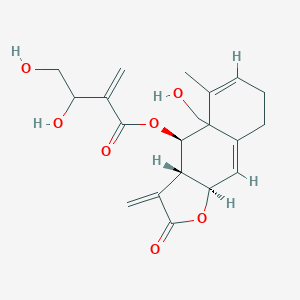 molecular formula C20H26O7 B1234173 [(3aR,4S,6Z,10Z,11aR)-10-(hydroxymethyl)-6-methyl-3-methylidene-2-oxo-3a,4,5,8,9,11a-hexahydrocyclodeca[b]furan-4-yl] 3,4-dihydroxy-2-methylidenebutanoate 