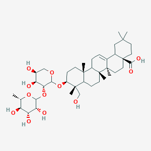 molecular formula C41H66O12 B1234175 (4aS,6aS,6bR,9R,10S,12aR)-10-[(3R,4S,5S)-4,5-dihydroxy-3-[(3R,4R,5R,6S)-3,4,5-trihydroxy-6-methyl-tetrahydropyran-2-yl]oxy-tetrahydropyran-2-yl]oxy-9-(hydroxymethyl)-2,2,6a,6b,9,12a-hexamethyl-1,3,4,5,6,6a,7,8,8a,10,11,12,13,14b-tetradecahydropicene-4a-carboxylic acid 