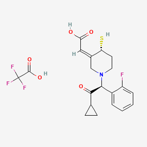 molecular formula C20H21F4NO5S B1234184 (2Z)-2-[(4R)-1-[(1S)-2-cyclopropyl-1-(2-fluorophenyl)-2-oxoethyl]-4-sulfanylpiperidin-3-ylidene]acetic acid;2,2,2-trifluoroacetic acid 