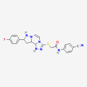 molecular formula C22H20FN7OS B12341840 N-(4-cyanophenyl)-2-{[11-(4-fluorophenyl)-3,4,6,9,10-pentaazatricyclo[7.3.0.0^{2,6}]dodeca-1(12),2,4,7,10-pentaen-5-yl]sulfanyl}acetamide 