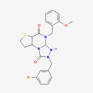 molecular formula C22H23BrN4O3S B12341881 11-[(3-Bromophenyl)methyl]-8-[(2-methoxyphenyl)methyl]-5-thia-1,8,10,11-tetraazatricyclo[7.3.0.0^{2,6}]dodeca-2(6),3,9-triene-7,12-dione 