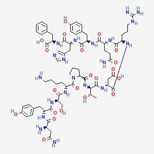 molecular formula C70H98N20O21 B12341904 (3R)-4-[[(2R)-1-[[(2R)-5-amino-1-[[(2R)-1-[[(2R)-1-[[(1R)-1-carboxy-2-phenylethyl]amino]-3-(1H-imidazol-5-yl)-1-oxopropan-2-yl]amino]-3-(4-hydroxyphenyl)-1-oxopropan-2-yl]amino]-1,5-dioxopentan-2-yl]amino]-5-carbamimidamido-1-oxopentan-2-yl]amino]-3-[[(2R,3S)-2-[[(2R)-1-[(2R)-6-amino-2-[[(2R)-2-[[(2R)-2-[[(2R)-2,4-diamino-4-oxobutanoyl]amino]-3-(4-hydroxyphenyl)propanoyl]amino]-3-hydroxypropanoyl]amino]hexanoyl]pyrrolidine-2-carbonyl]amino]-3-hydroxybutanoyl]amino]-4-oxobutanoic acid 