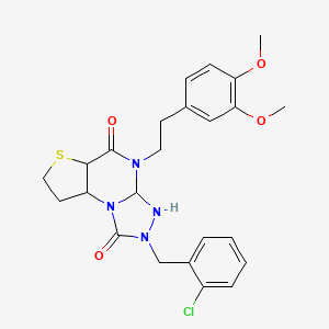 molecular formula C24H27ClN4O4S B12342035 11-[(2-Chlorophenyl)methyl]-8-[2-(3,4-dimethoxyphenyl)ethyl]-5-thia-1,8,10,11-tetraazatricyclo[7.3.0.0^{2,6}]dodeca-2(6),3,9-triene-7,12-dione 