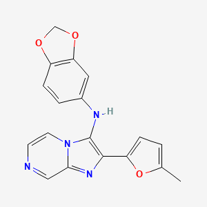 molecular formula C18H14N4O3 B1234205 N-(1,3-benzodioxol-5-yl)-2-(5-methyl-2-furanyl)-3-imidazo[1,2-a]pyrazinamine 