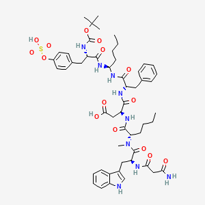 molecular formula C53H71N9O15S B1234208 (3S)-3-[[(2S)-2-[[(2S)-2-[(3-amino-3-oxopropanoyl)amino]-3-(1H-indol-3-yl)propanoyl]-methylamino]hexanoyl]amino]-4-[[(2S)-1-[[(1S)-1-[[(2S)-2-[(2-methylpropan-2-yl)oxycarbonylamino]-3-(4-sulfooxyphenyl)propanoyl]amino]pentyl]amino]-1-oxo-3-phenylpropan-2-yl]amino]-4-oxobutanoic acid 
